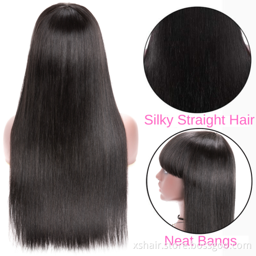 Ombre Color Full Machine Made Wig With Bang 100% Human Hair Bob Wigs Lace Front for Black Women